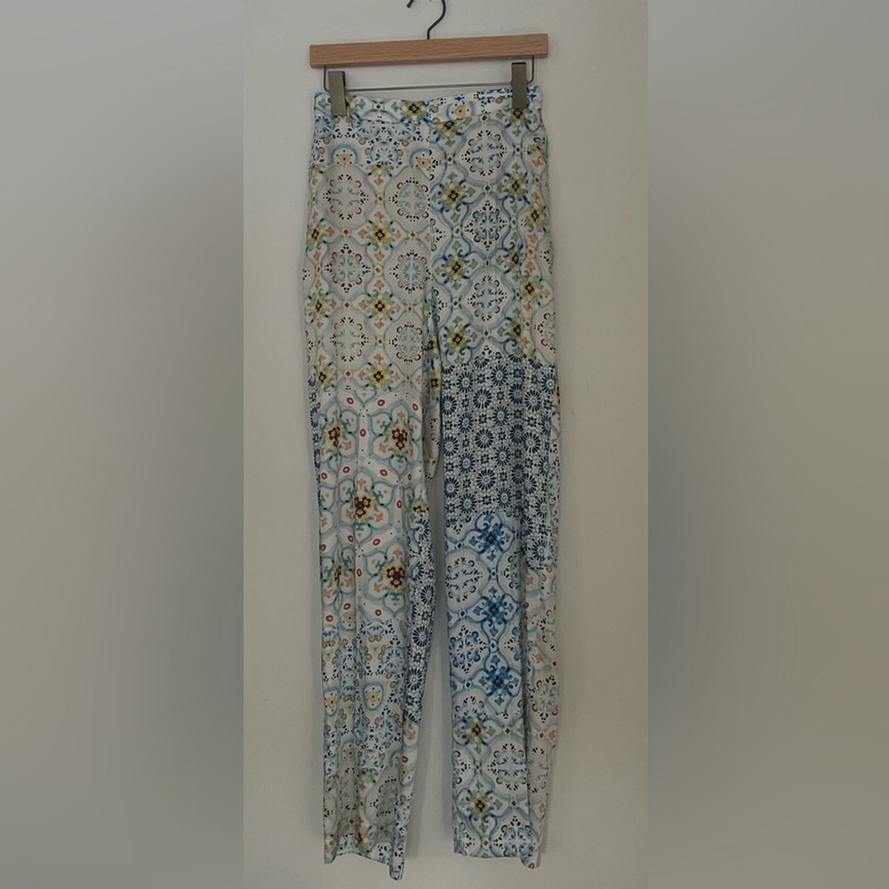ZARA Patchwork Print Palazzo Pants — Satin Wide Leg High Waist | Size Small - Picture 6 of 6